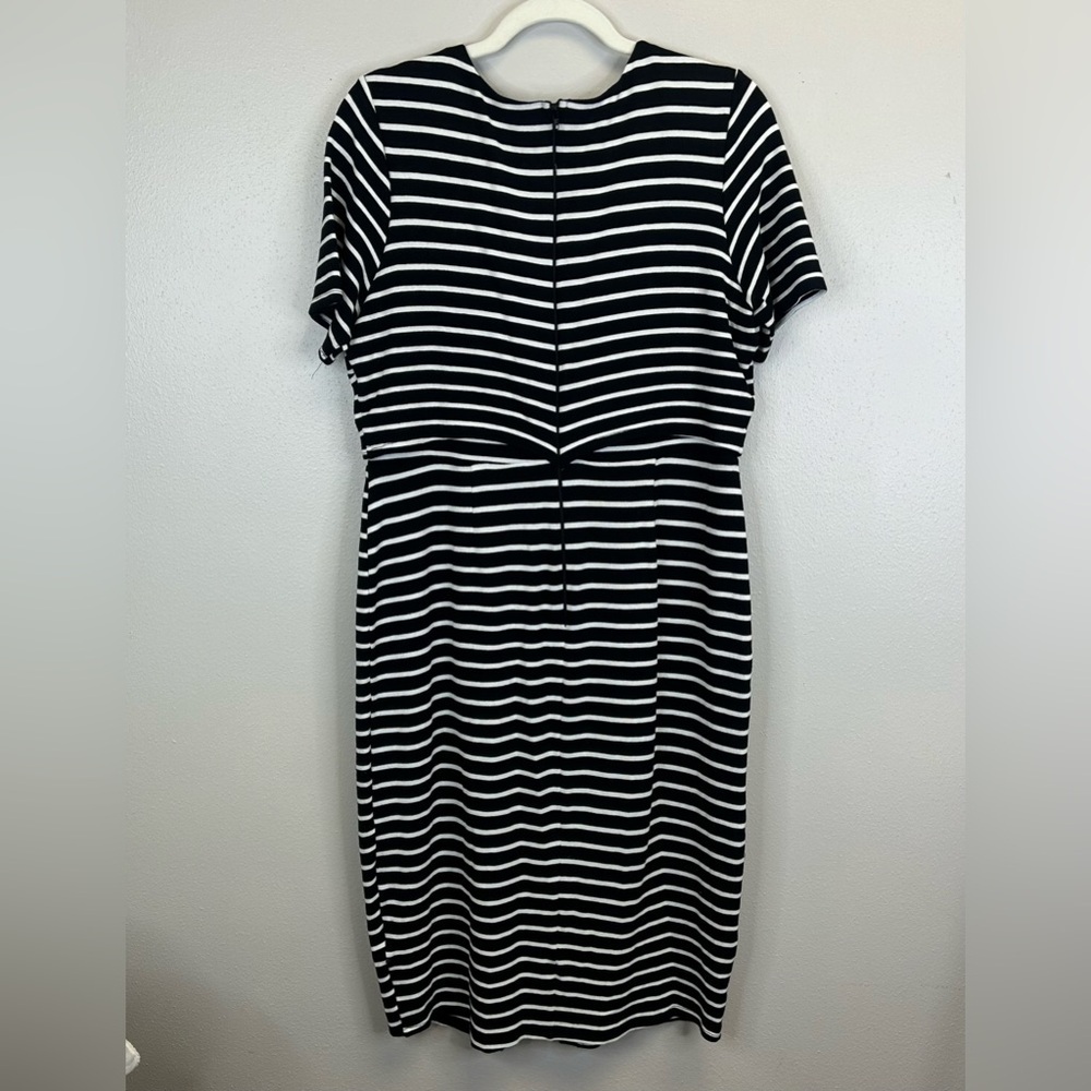 Preppy Striped Midi Dress Jersey Stretch Size 12 Casual Nautical Beachy Neutral - Picture 8 of 11